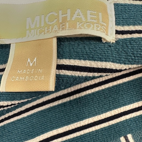 Michael Kors zip Front Green White Nautical Stripe Blouse Small M Gold Buttons - Picture 6 of 6